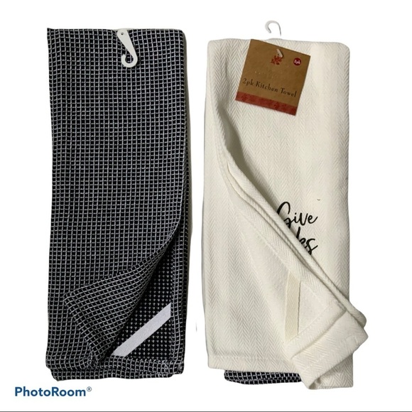 Thanksgiving Turkey Kitchen Towels Give Thanks Buffalo Check Black White 2 PC - Picture 2 of 10